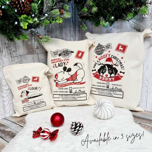 Personalised Pet Dog Santa Sack Stocking Christmas Bag Xmas Treat Retro Gift - image 1