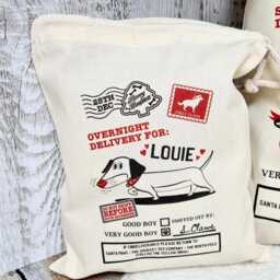 Personalised Pet Dog Santa Sack Stocking Christmas Bag Xmas Treat Retro Gift - thumbnail 2