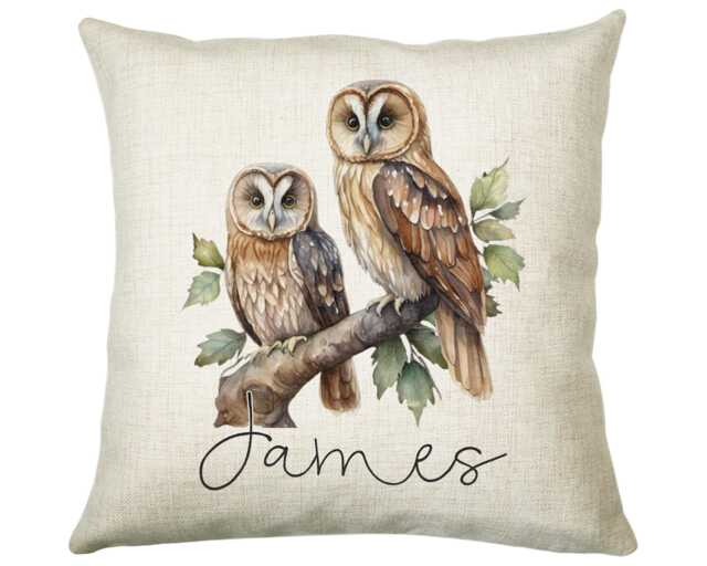 Personalised Owl Cushion Gift Printed Name Design - Throw Pillow For Him Her Wild Birds Of Prey Lover Idea Smc010 - image 1