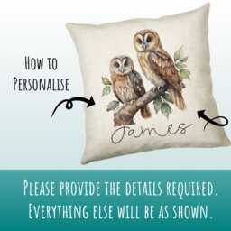 Personalised Owl Cushion Gift Printed Name Design - Throw Pillow For Him Her Wild Birds Of Prey Lover Idea Smc010 - thumbnail 3