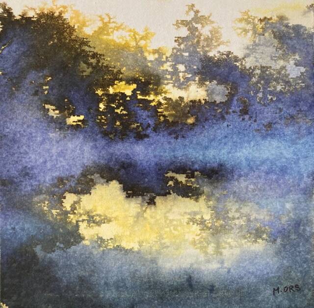 Original Painting, Abstract Waterscape in Autumn On Canvas Board. Contemporary Art - image 1