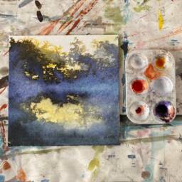 Original Painting, Abstract Waterscape in Autumn On Canvas Board. Contemporary Art - thumbnail 3