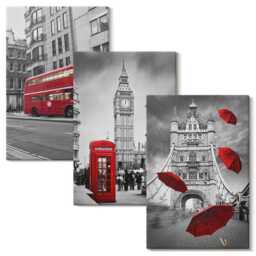 3 Piece Canvas Set - Red Accents & Famous London Buildings, Photo Print, Travels Wall Decor - thumbnail 2