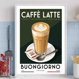 Caffe Latte Buongiorno - Wall Print Colourful Kitchen Gift Idea Bespoke Poster A5 A4 A3 Framed Or Unframed - thumbnail 2