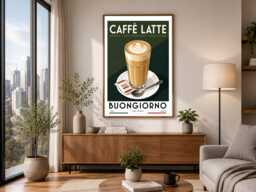 Caffe Latte Buongiorno - Wall Print Colourful Kitchen Gift Idea Bespoke Poster A5 A4 A3 Framed Or Unframed - thumbnail 1
