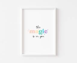 Bedroom Prints - The Magic Is in You Print Girls Decor Pink Wall Art Nursery Positive Minimalist Kids Rainbow - thumbnail 1
