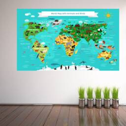 Animals World Map Wall Decal Sticker Mural Poster Print Art Kids Bedroom School Decor Es4 - thumbnail 2
