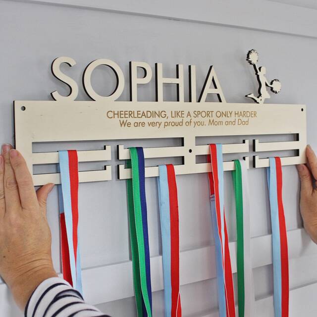 Personalised Cheerleader Medal Hanger Birch Wood Bedroom Wall D??cor - image 1