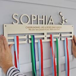 Personalised Cheerleader Medal Hanger Birch Wood Bedroom Wall D??cor - thumbnail 1