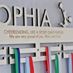 Personalised Cheerleader Medal Hanger Birch Wood Bedroom Wall D??cor - thumbnail 3