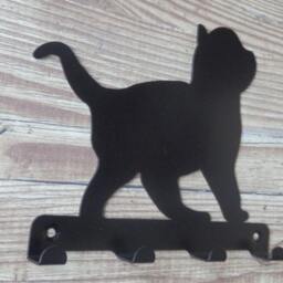 Kitten Silhouette Key Hook Rack - Metal Wall Art - thumbnail 2