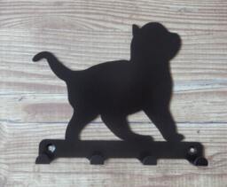 Kitten Silhouette Key Hook Rack - Metal Wall Art