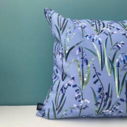 Bluebell Cushion/Spring Flower Cushion, Floral Cotton Cushion Cover, Blue, 45 X cm - Handmade in The UK - thumbnail 2