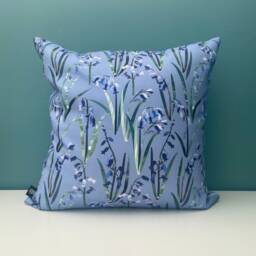 Bluebell Cushion/Spring Flower Cushion, Floral Cotton Cushion Cover, Blue, 45 X cm - Handmade in The UK - thumbnail 1