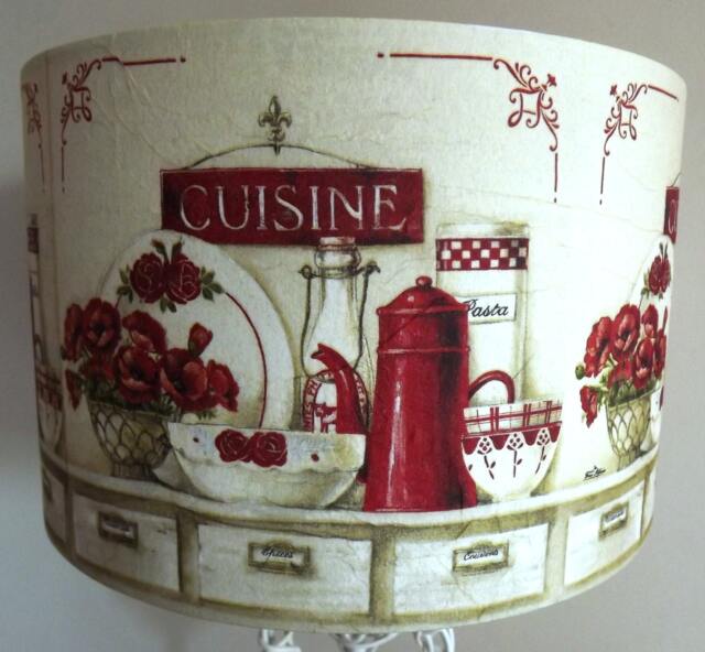 Red & Cream Kitchen Table Lampshade Shabby Chic Vintage French Country Decoupage Fatta Da Mamma - image 1