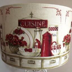 Red & Cream Kitchen Table Lampshade Shabby Chic Vintage French Country Decoupage Fatta Da Mamma - thumbnail 3