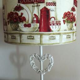 Red & Cream Kitchen Table Lampshade Shabby Chic Vintage French Country Decoupage Fatta Da Mamma - thumbnail 2