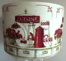 Red & Cream Kitchen Table Lampshade Shabby Chic Vintage French Country Decoupage Fatta Da Mamma - thumbnail 1