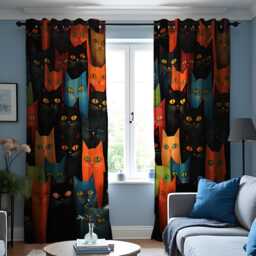 Colorful Cat Curtains, Vibrant Faces Drape, Modern Animal Printed Design, Custom Size Options, Playful Pet Lover Window Treatments