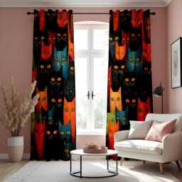 Colorful Cat Curtains, Vibrant Faces Drape, Modern Animal Printed Design, Custom Size Options, Playful Pet Lover Window Treatments - thumbnail 2