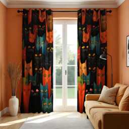 Colorful Cat Curtains, Vibrant Faces Drape, Modern Animal Printed Design, Custom Size Options, Playful Pet Lover Window Treatments - thumbnail 3
