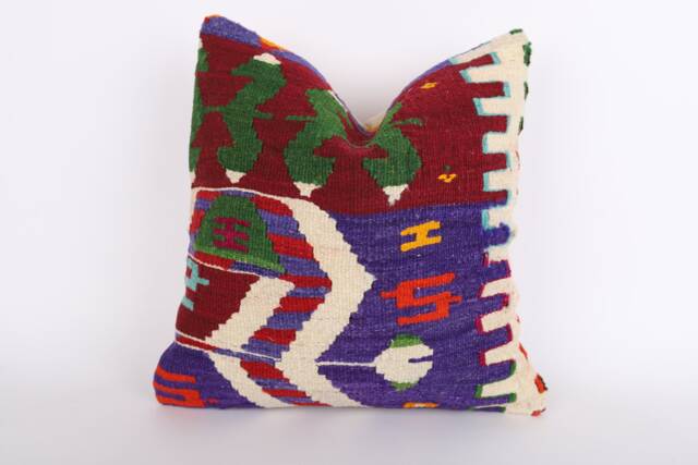 Bohemian Kilim Pillow 16x16 Turkish Wool Throw Pillow - image 1
