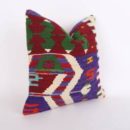 Bohemian Kilim Pillow 16x16 Turkish Wool Throw Pillow - thumbnail 3