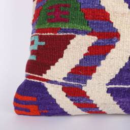 Bohemian Kilim Pillow 16x16 Turkish Wool Throw Pillow - thumbnail 2
