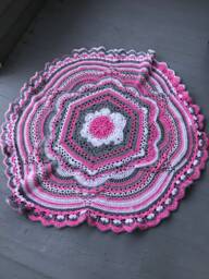 Crochet Baby Blanket Pink, White & Gray Round Afghan - 48