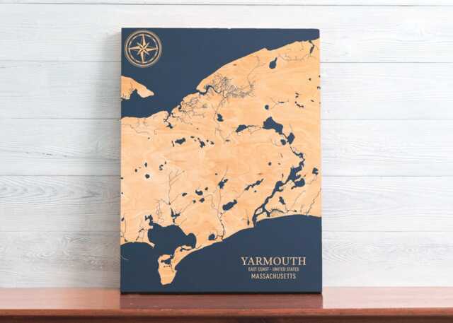 Yarmouth, Massachusetts Map - Engraved Wood Coastal Chart Wall Art Sign, Beach House Home Decor Nautical Print, Unique Personalized Gift - image 1
