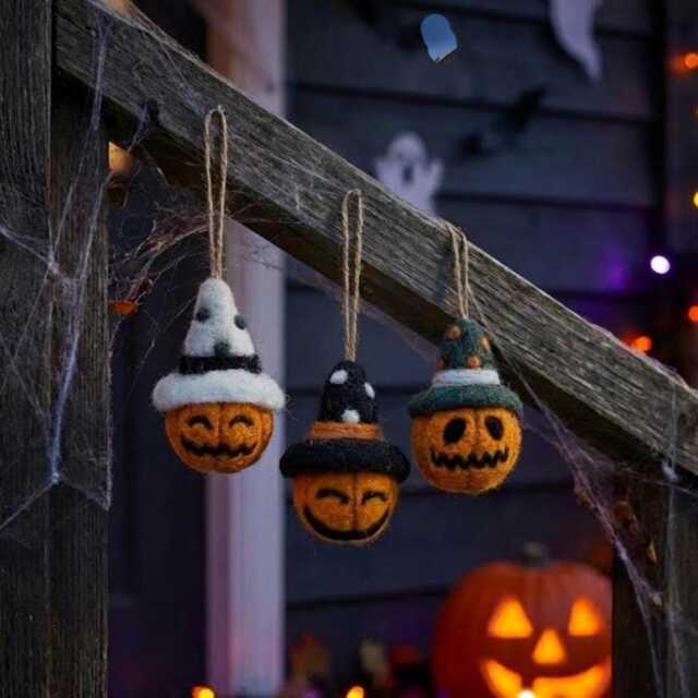 Pumpkin Bauble Trio Needle Felted Fair Trade Halloween Decor - image 1