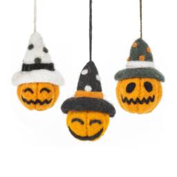 Pumpkin Bauble Trio Needle Felted Fair Trade Halloween Decor - thumbnail 2