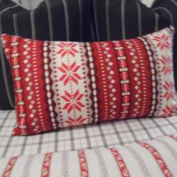 Red Snowflake Pillow Cover Winter Holiday Print, Cotton Blend - thumbnail 2