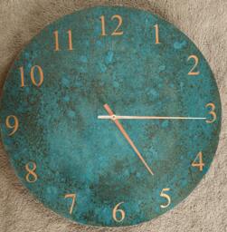 Large Copper Patina Wall Clock, Handmade Industrial Design