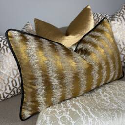 Luxury Cushion Cover, Pillow Cover Contrasting Black Piping, Designer Ashley Wilde Jules Fabric, Ochre Gold/Interior All Sizes - thumbnail 1
