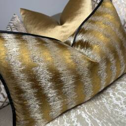 Luxury Cushion Cover, Pillow Cover Contrasting Black Piping, Designer Ashley Wilde Jules Fabric, Ochre Gold/Interior All Sizes - thumbnail 2