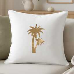 Palm Tree Cushion Cover Cotton Pillow With Metallic Vinyl Tropical Design Decor