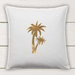 Palm Tree Cushion Cover Cotton Pillow With Metallic Vinyl Tropical Design Decor - thumbnail 2