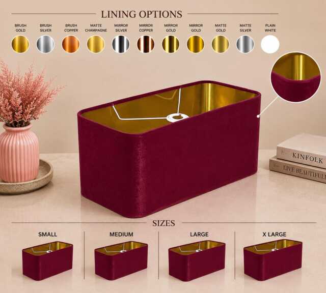 New Made To Order Cranberry Red Velvet Lamp Shade & Pendant Light Rounded Rectangular Shape Metallic Panels Lining For All Purpose - image 1