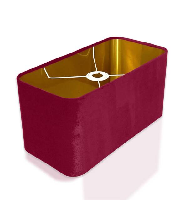 New Made To Order Cranberry Red Velvet Lamp Shade & Pendant Light Rounded Rectangular Shape Metallic Panels Lining For All Purpose - image 1