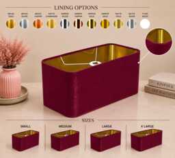 New Made To Order Cranberry Red Velvet Lamp Shade & Pendant Light Rounded Rectangular Shape Metallic Panels Lining For All Purpose - thumbnail 1