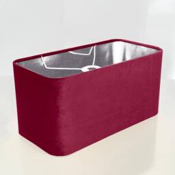New Made To Order Cranberry Red Velvet Lamp Shade & Pendant Light Rounded Rectangular Shape Metallic Panels Lining For All Purpose - thumbnail 2