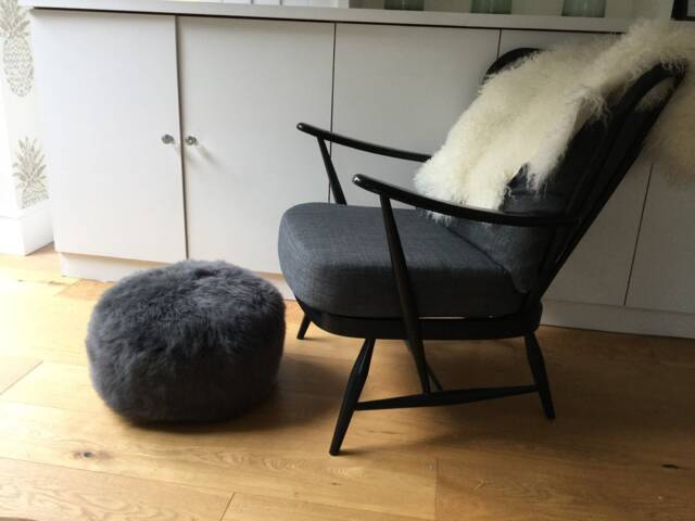 Dark Grey Sheepskin Pouffe, Footstool, Dark Hygge, Interior Accessory , Decor - image 1