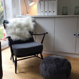 Dark Grey Sheepskin Pouffe, Footstool, Dark Hygge, Interior Accessory , Decor - thumbnail 4