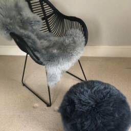Dark Grey Sheepskin Pouffe, Footstool, Dark Hygge, Interior Accessory , Decor - thumbnail 2