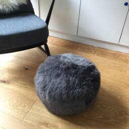 Dark Grey Sheepskin Pouffe, Footstool, Dark Hygge, Interior Accessory , Decor - thumbnail 3
