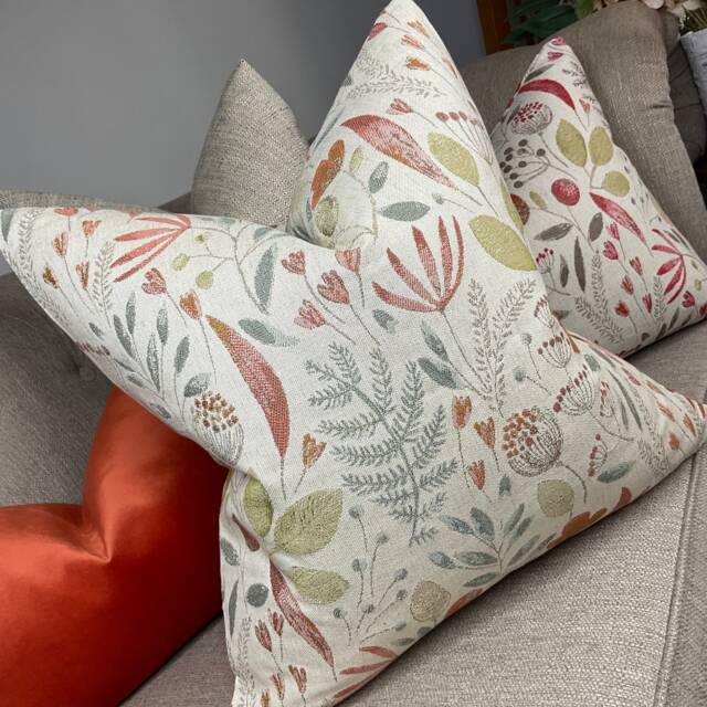 Decorative Meadow Cushion Cover, Pillow Throw Floral Design - Orange Beige Green Voyage Maison Fabric/Worldwide Shipping - image 1