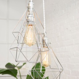 Plug in Bedside Pendant Light Diamond Cage Modern Light Fixture Hanging Bedroom Lamp Black Geometric Design - thumbnail 3