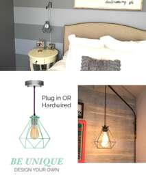 Plug in Bedside Pendant Light Diamond Cage Modern Light Fixture Hanging Bedroom Lamp Black Geometric Design - thumbnail 1