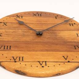 Hand Crafted Oak, Scotch Whisky Barrel Lid, Small Farmhouse Wall Clock - thumbnail 3